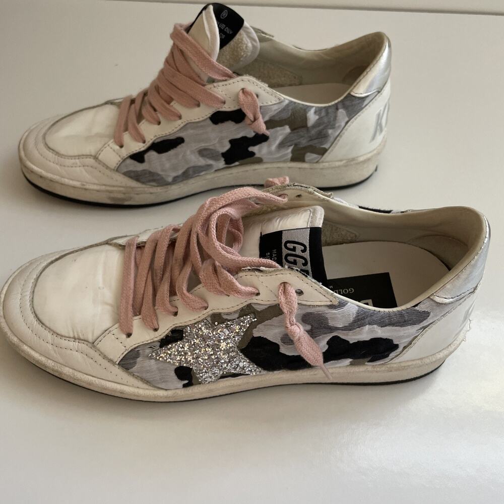 Golden Goose Ball Star women’s sneakers EU 37 US 7 White Camo Print Glitter Star